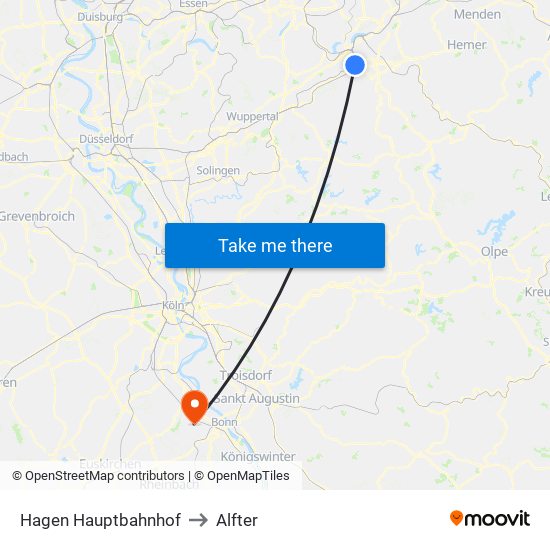 Hagen Hauptbahnhof to Alfter map