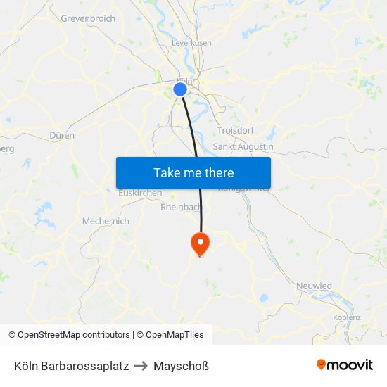 Köln Barbarossaplatz to Mayschoß map