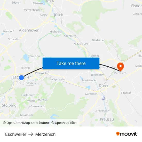 Eschweiler to Merzenich map