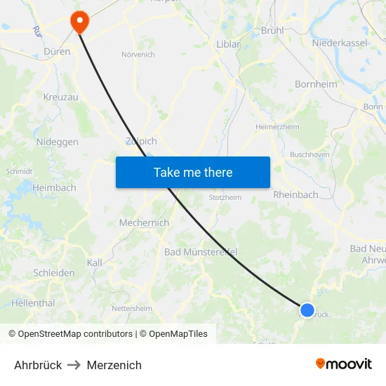 Ahrbrück to Merzenich map