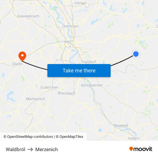 Waldbröl to Merzenich map