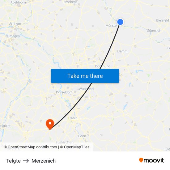 Telgte to Merzenich map