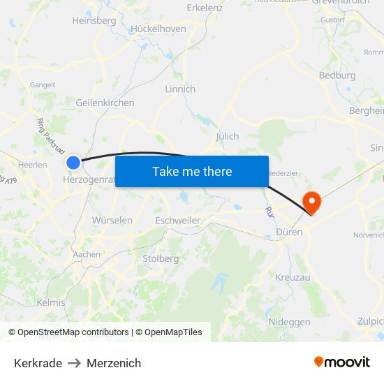 Kerkrade to Merzenich map