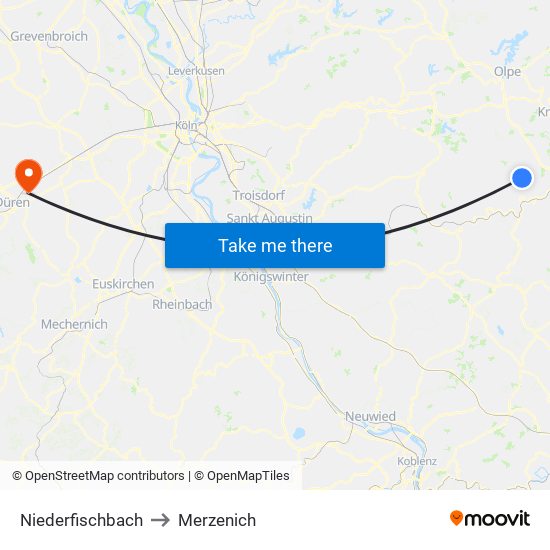 Niederfischbach to Merzenich map