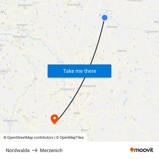 Nordwalde to Merzenich map