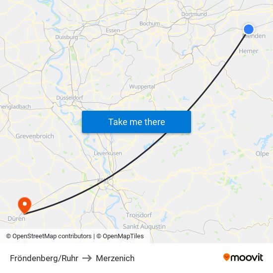 Fröndenberg/Ruhr to Merzenich map