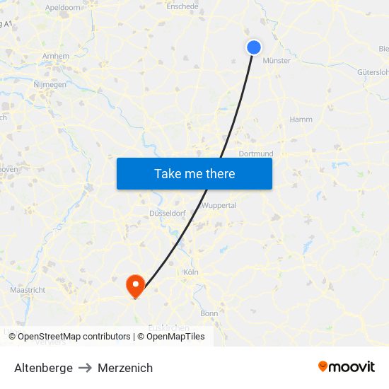 Altenberge to Merzenich map