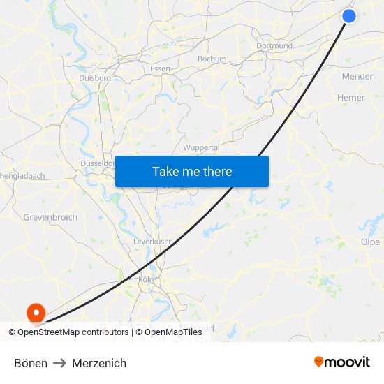 Bönen to Merzenich map