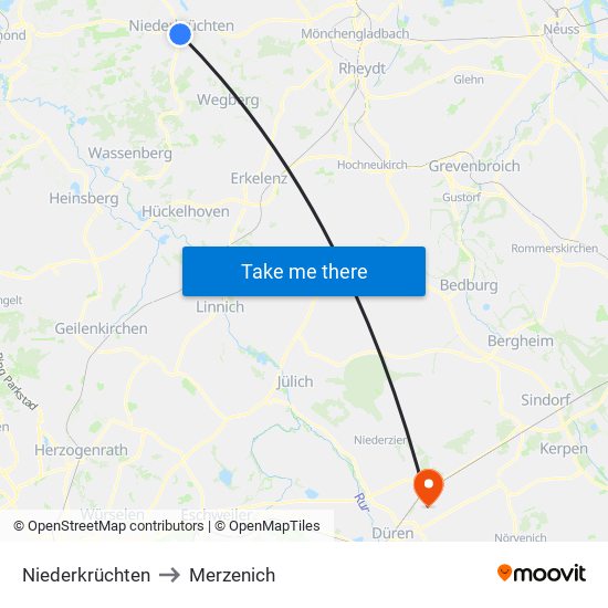 Niederkrüchten to Merzenich map