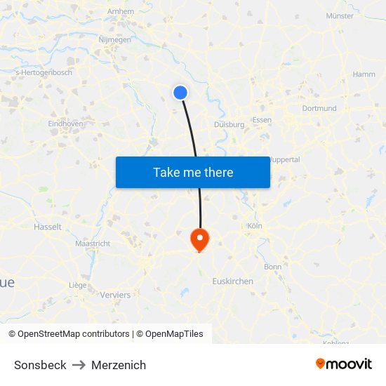 Sonsbeck to Merzenich map