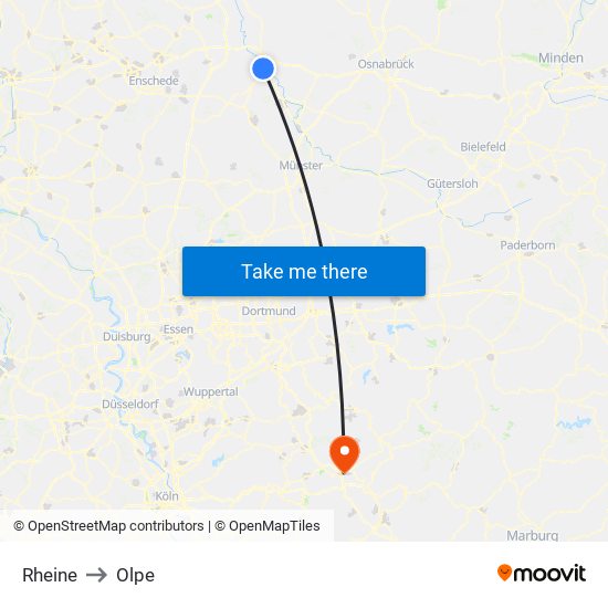 Rheine to Olpe map