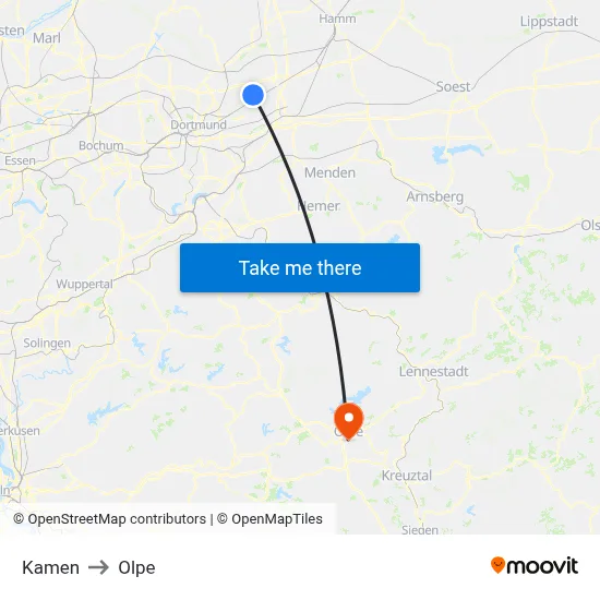 Kamen to Olpe map