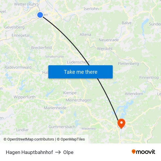 Hagen Hauptbahnhof to Olpe map