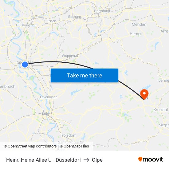 Heinr.-Heine-Allee U - Düsseldorf to Olpe map