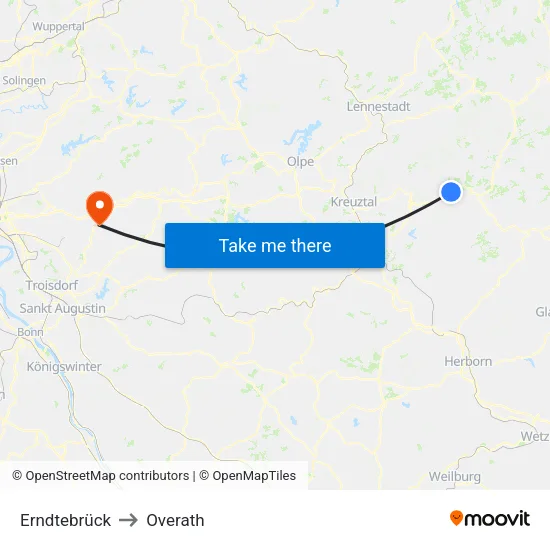 Erndtebrück to Overath map