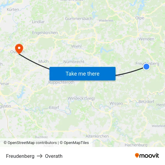 Freudenberg to Overath map