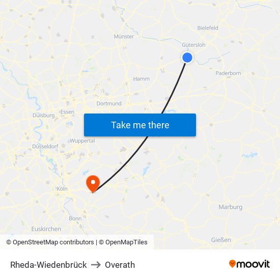 Rheda-Wiedenbrück to Overath map