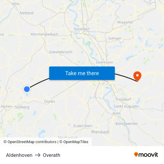 Aldenhoven to Overath map