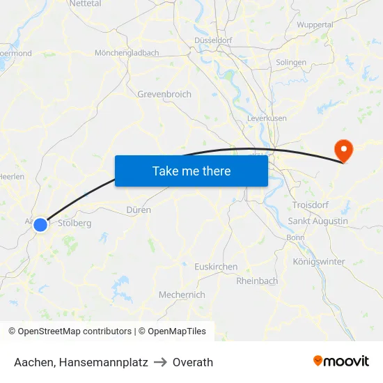 Aachen, Hansemannplatz to Overath map