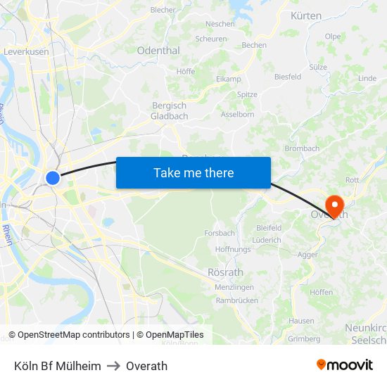 Köln Bf Mülheim to Overath map