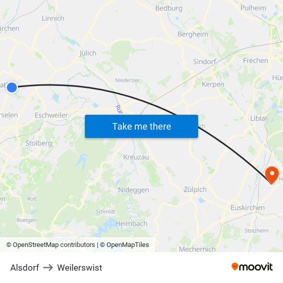 Alsdorf to Weilerswist map