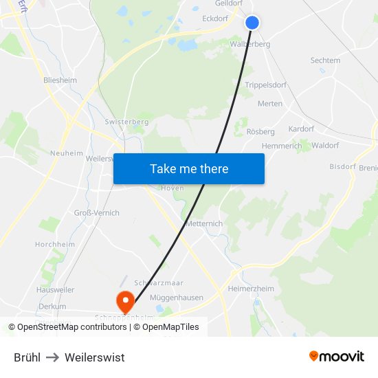 Brühl to Weilerswist map