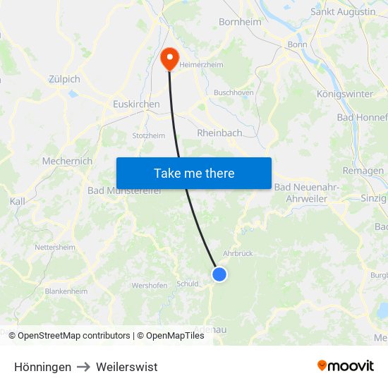 Hönningen to Weilerswist map