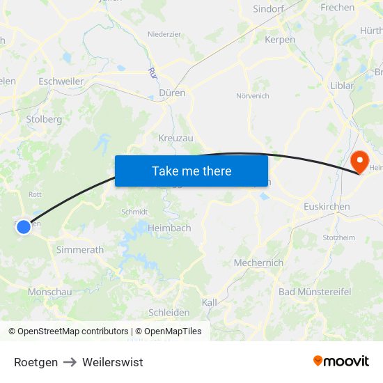 Roetgen to Weilerswist map