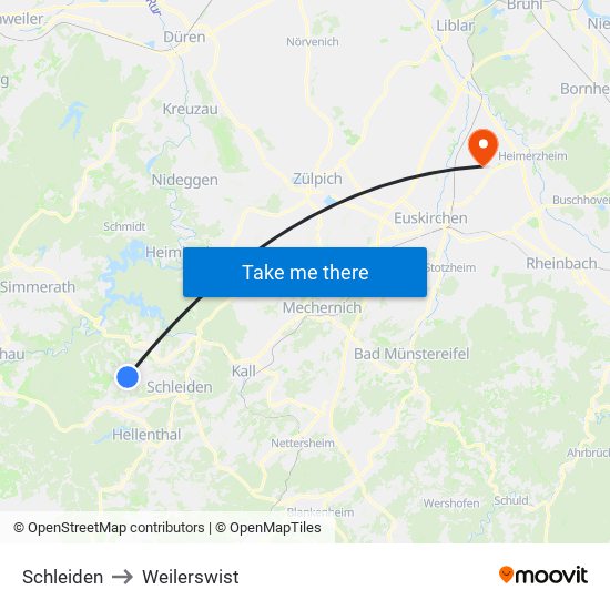 Schleiden to Weilerswist map