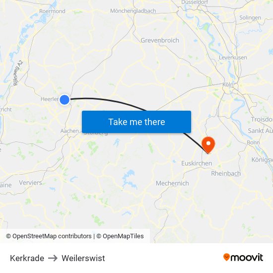 Kerkrade to Weilerswist map