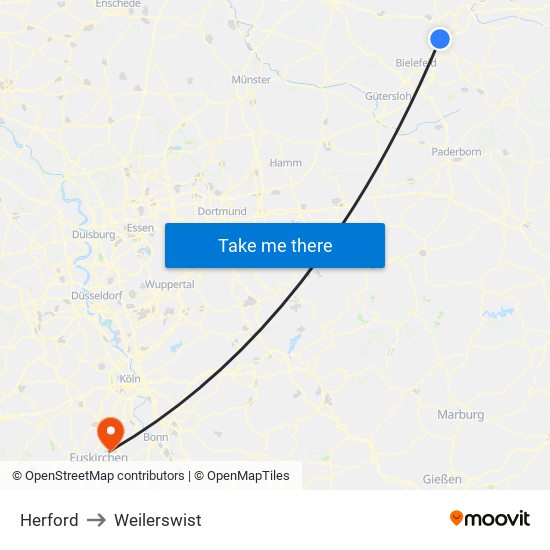 Herford to Weilerswist map