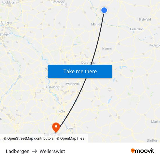 Ladbergen to Weilerswist map