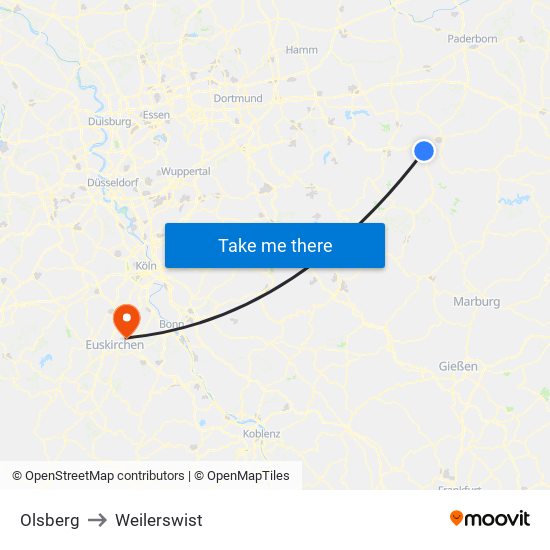 Olsberg to Weilerswist map