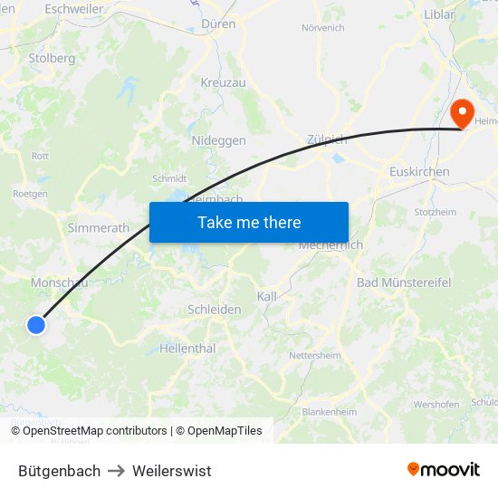 Bütgenbach to Weilerswist map