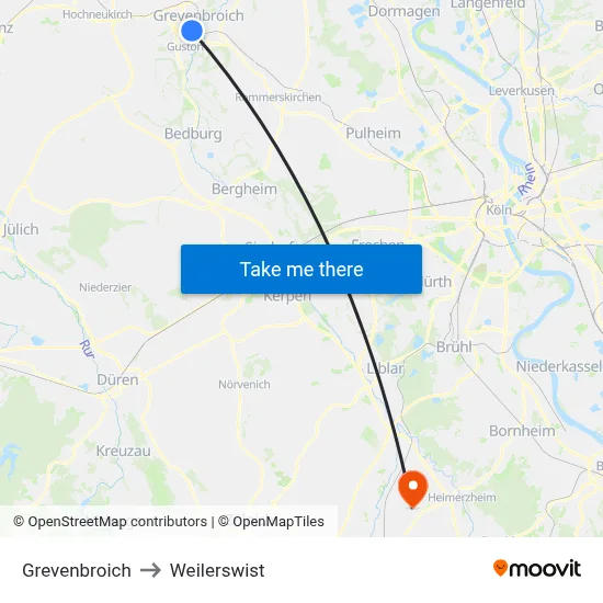 Grevenbroich to Weilerswist map