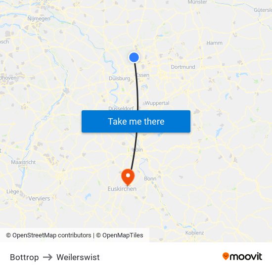 Bottrop to Weilerswist map