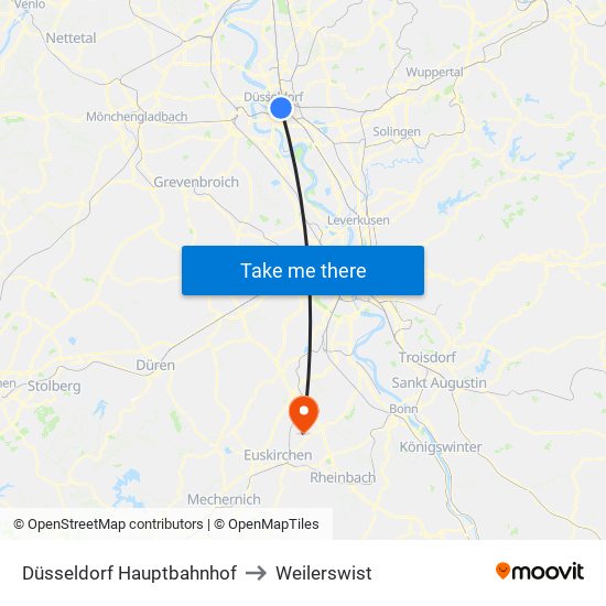 Düsseldorf Hauptbahnhof to Weilerswist map