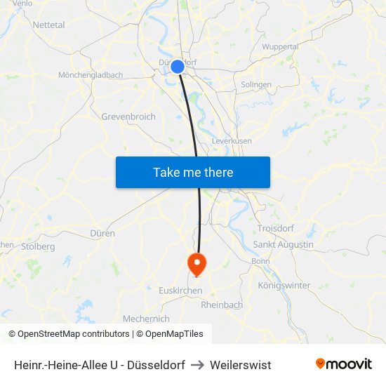 Heinr.-Heine-Allee U - Düsseldorf to Weilerswist map