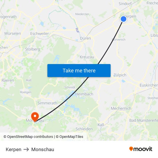 Kerpen to Monschau map