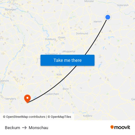 Beckum to Monschau map