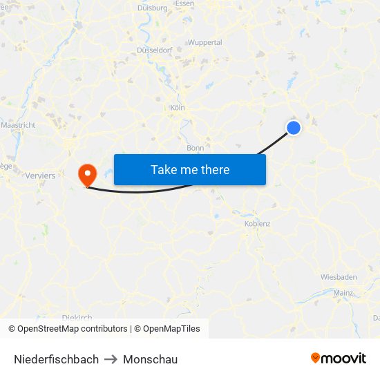 Niederfischbach to Monschau map