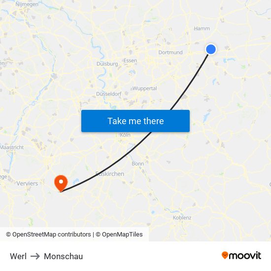 Werl to Monschau map