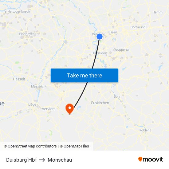 Duisburg Hbf to Monschau map