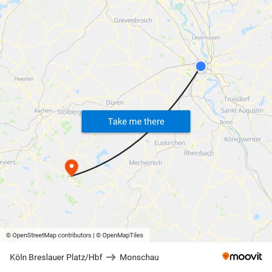 Köln Breslauer Platz/Hbf to Monschau map