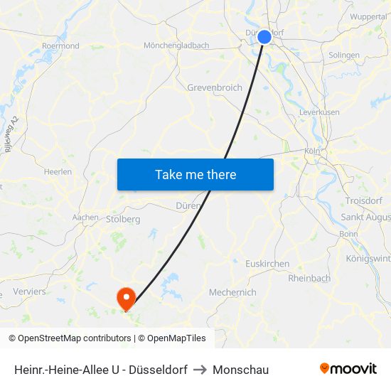 Heinr.-Heine-Allee U - Düsseldorf to Monschau map