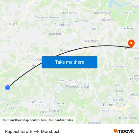 Ruppichteroth to Morsbach map