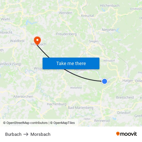 Burbach to Morsbach map