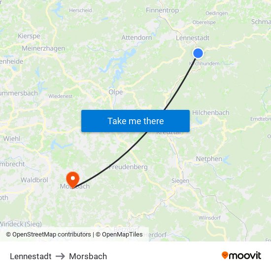 Lennestadt to Morsbach map