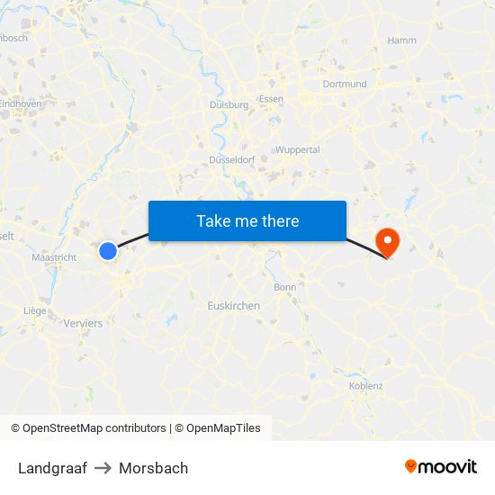 Landgraaf to Morsbach map