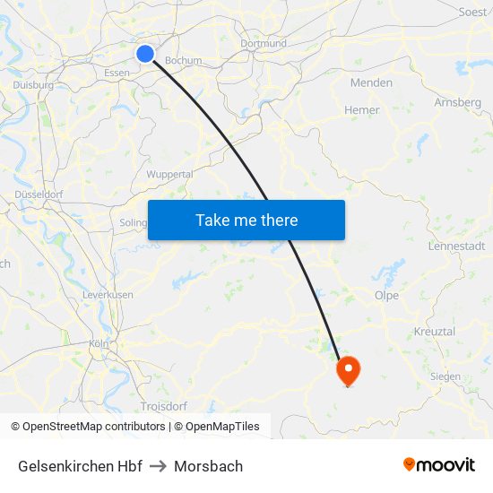 Gelsenkirchen Hbf to Morsbach map